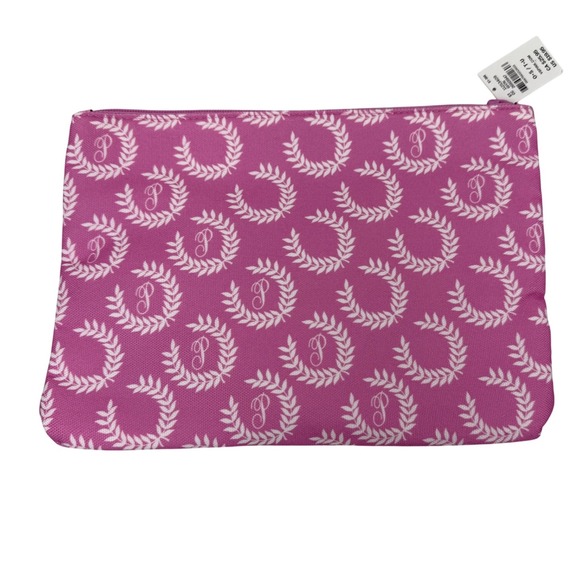 NWT VS Pink Cosmetic Pouch Bag Pink White Laurel Monogram Zipper Clutch - Picture 4 of 9